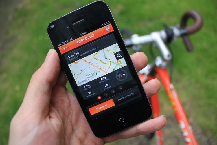 phone displaying Strava App